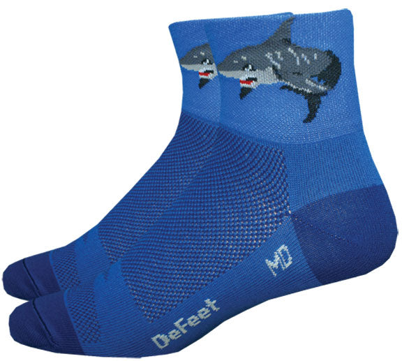 DeFeet Aireator 3&quot; Shark Attack! Socks 9.5-11.5 Blue
