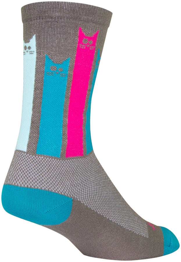 SockGuy Crew Felines Socks - 6&quot; Gray/Pink/Teal Small/Medium