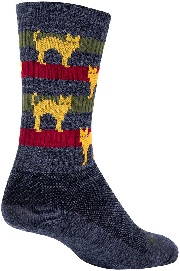 SockGuy Wool Catz Socks - 6&quot; Gray/Yellow/Red Large/X-Large