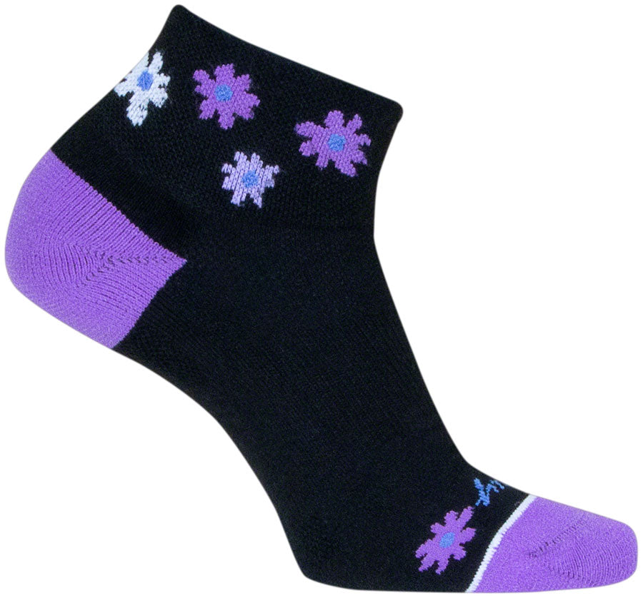 SockGuy Channel Air Daisy Classic Low Socks - 2&quot; BLK/Purple Womens Small/Medium