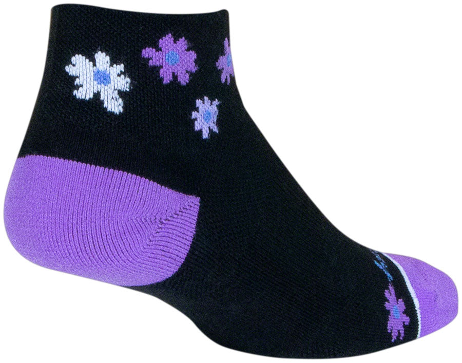 SockGuy Channel Air Daisy Classic Low Socks - 2&quot; BLK/Purple Womens Small/Medium