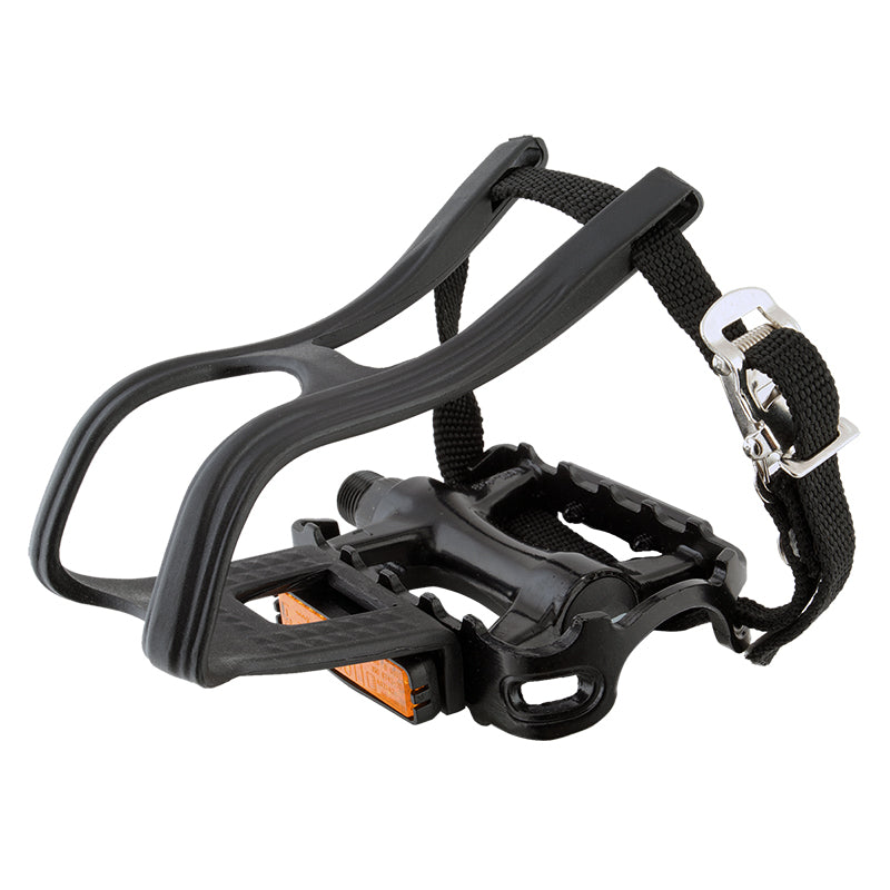Pure cycles Pure Fix Pedals with Nylon Straps 9/16` Loose Ball Black Clips &amp; Straps - The Bike Hub