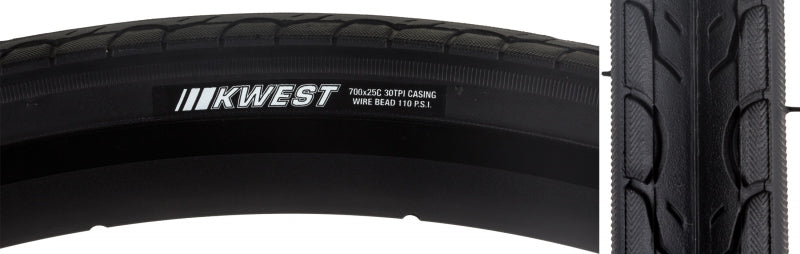 Kenda Kwest Tire 700x25C Wire Clincher 30TPI Black - The Bike Hub