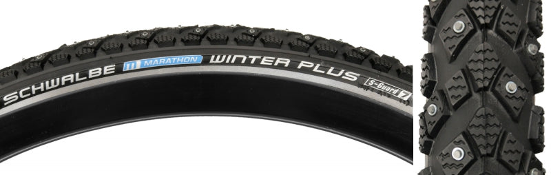 Schwalbe Marathon Winter Plus Tire - 700 x 35 Clincher Wire BLK/Reflective Performance Line 240 Steel Studs - The Bike Hub