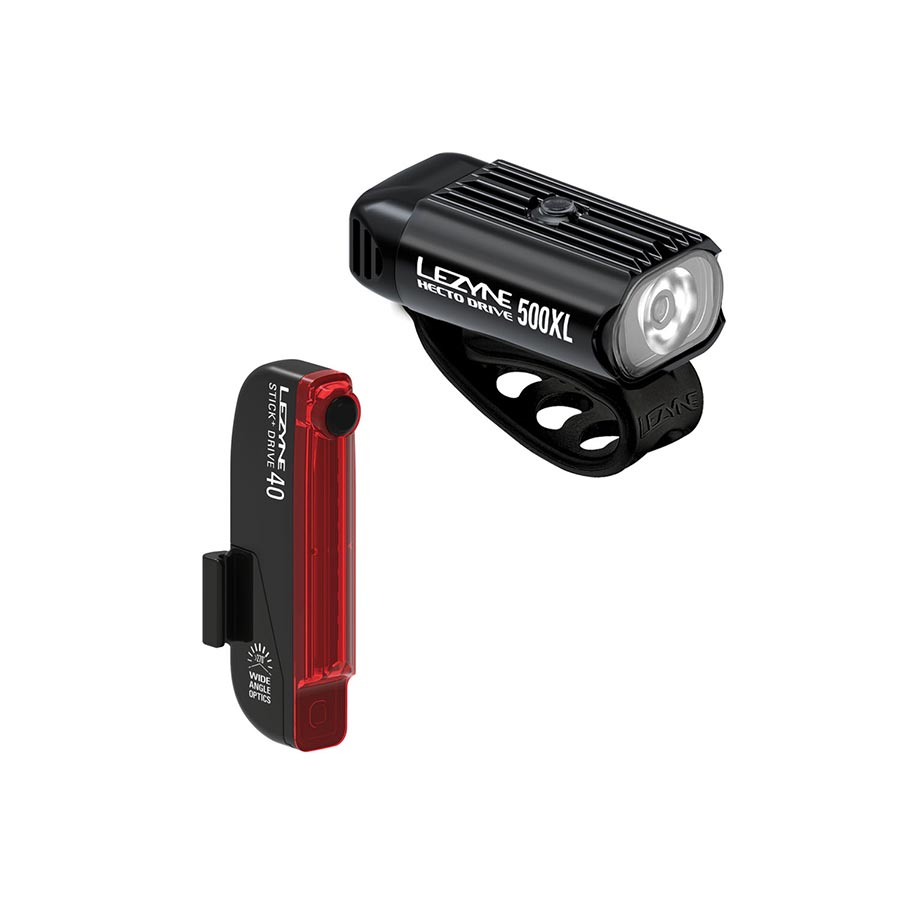 Lezyne Hecto Drive 500XL / Stick+ Drive Light Front and Rear Black Set - The Bike Hub