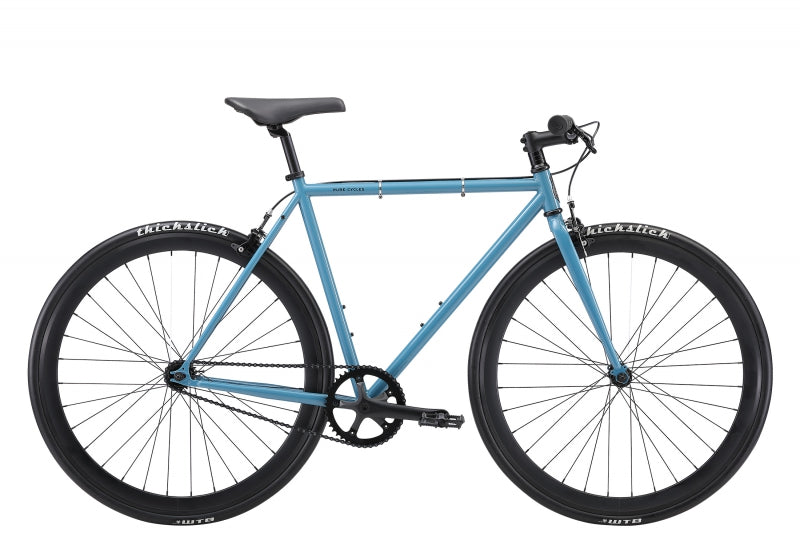 Pure cycles Original Step-Over 61cm November - Slate Blue 700c Matte Black 1 Speed Rim Brakes - The Bike Hub