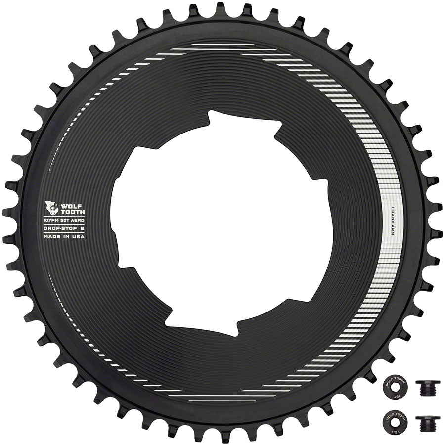 Wolf Tooth Aero 107 BCD Chainring - 50t Optimized SRAM Eagle Flaptop Chains Drop-Stop B BLK - The Bike Hub