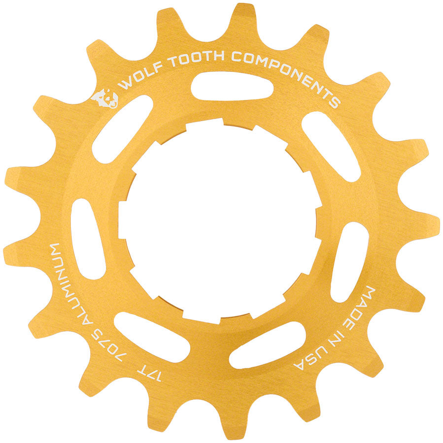 Wolf Tooth Single Speed Aluminum Cog - 17t Compatible with 3/32&quot; Chains Gold