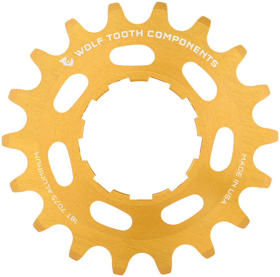 Wolf Tooth Single Speed Aluminum Cog - 18t Compatible with 3/32&quot; Chains Gold