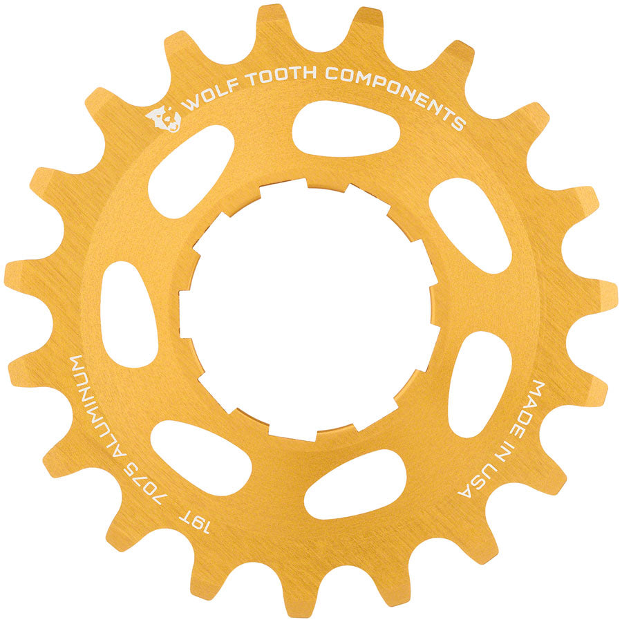 Wolf Tooth Single Speed Aluminum Cog - 19t Compatible with 3/32&quot; Chains Gold