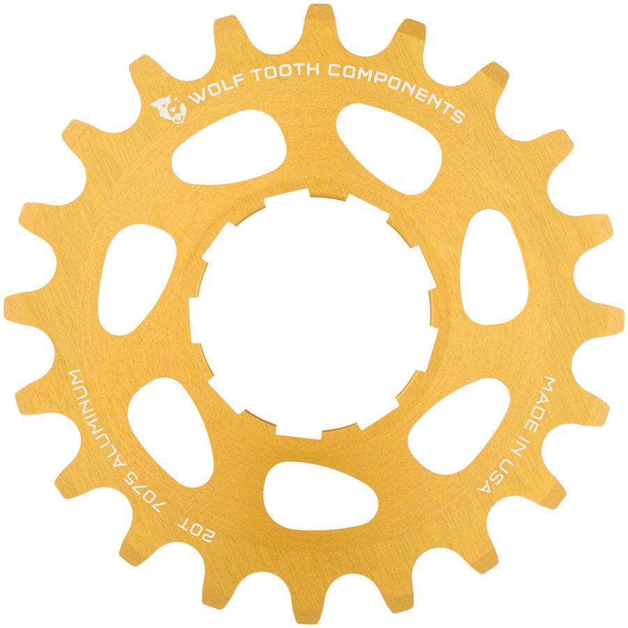 Wolf Tooth Single Speed Aluminum Cog - 20t Compatible with 3/32&quot; Chains Gold