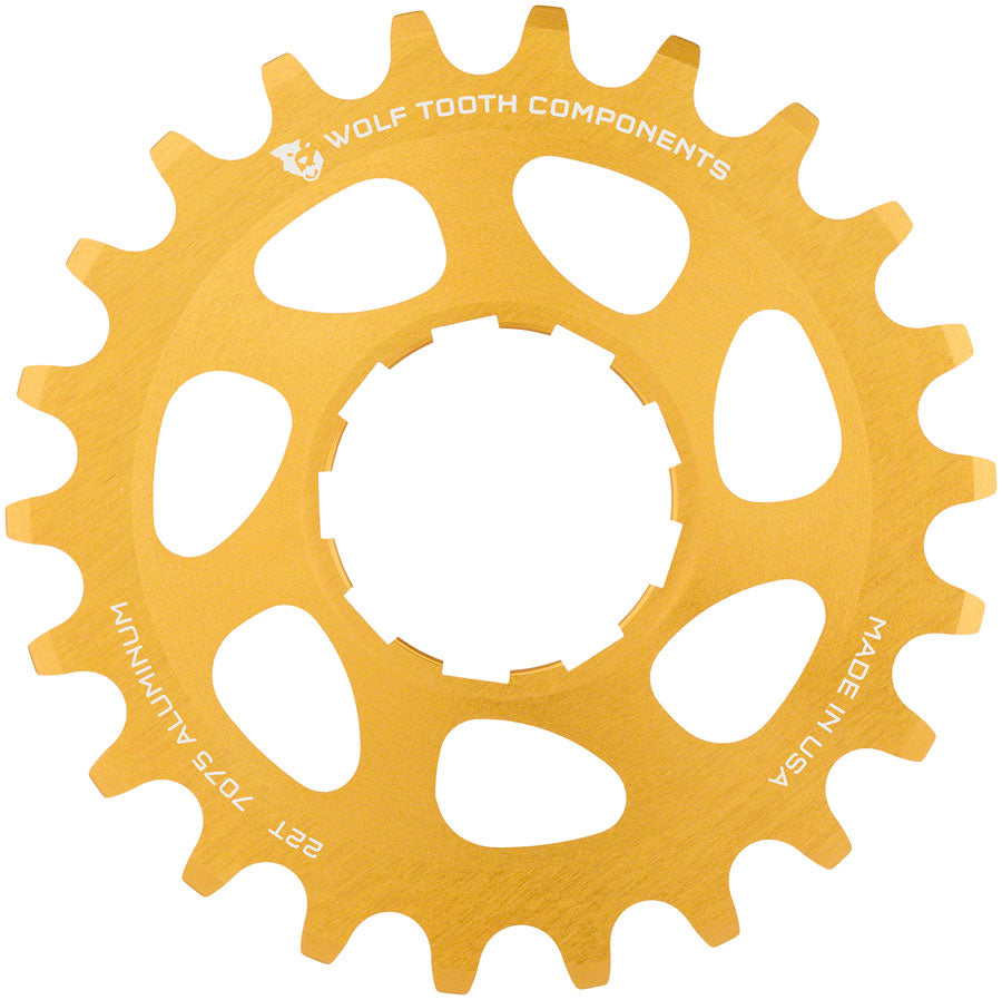 Wolf Tooth Single Speed Aluminum Cog - 22t Compatible with 3/32&quot; Chains Gold