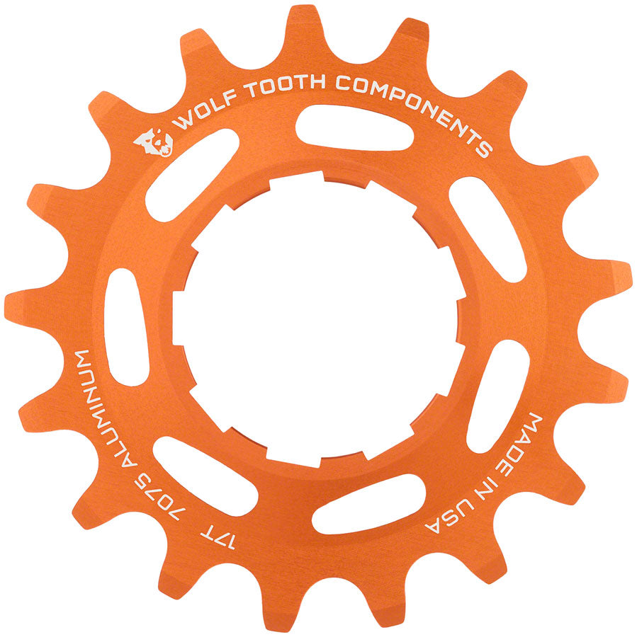 Wolf Tooth Single Speed Aluminum Cog - 17t Compatible 3/32&quot; Chains Orange