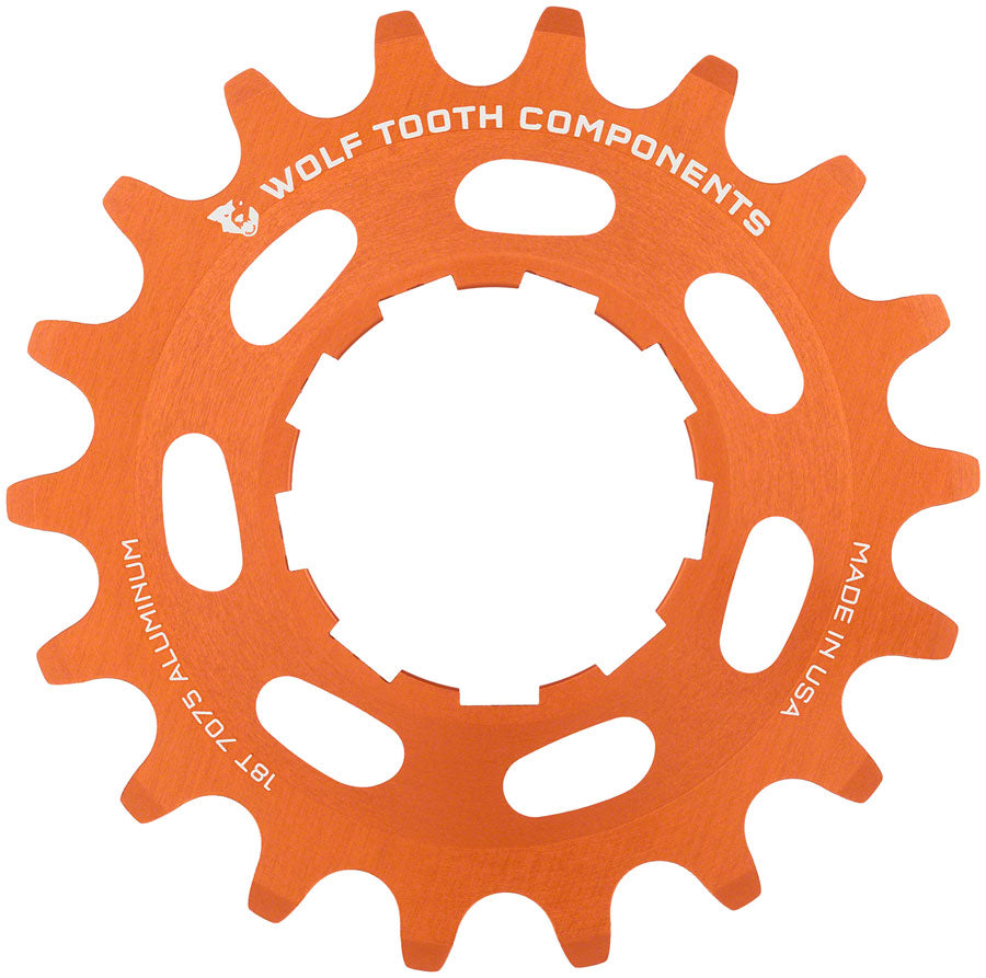 Wolf Tooth Single Speed Aluminum Cog - 18t Compatible 3/32&quot; Chains Orange