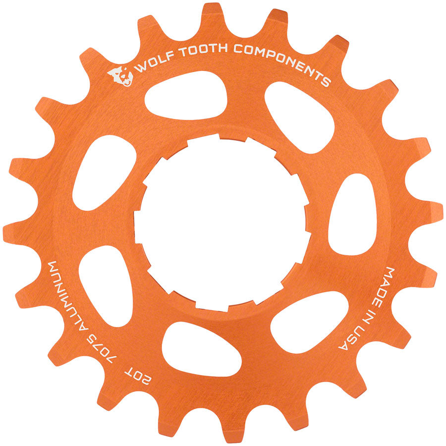 Wolf Tooth Single Speed Aluminum Cog - 20t Compatible 3/32&quot; Chains Orange