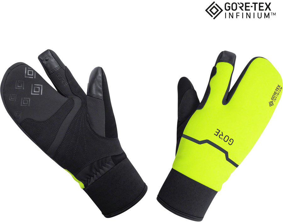 GORE GORE-TEX WINDSTOPPER INFINIUM Thermo Split Gloves - BLK/Neon YLW Lobster Style Small