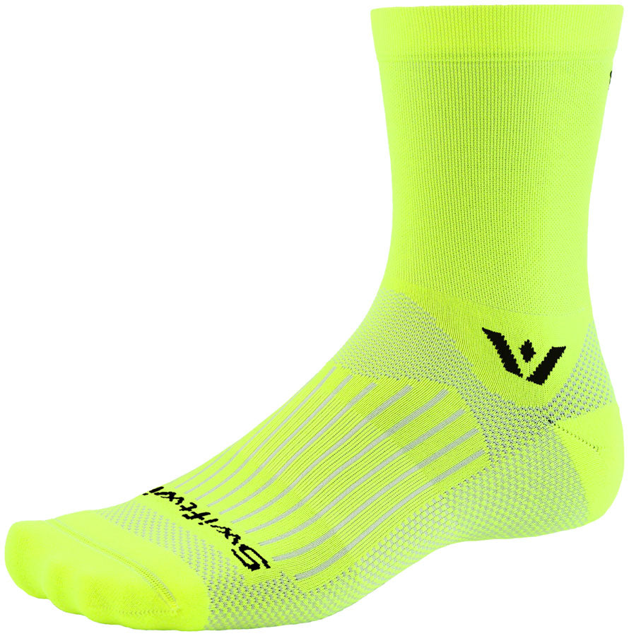 Swiftwick Aspire Mid-Crew Socks - 5&quot; Hi-Viz Yellow Medium - The Bike Hub
