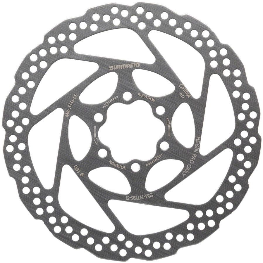 Shimano Deore SM-RT56-S Disc Brake Rotor - 160mm 6-Bolt For Resin Pads Only Silver