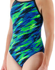 TYR Womens Vitric Diamondfit Swim Suit - Blue/Green Size 32