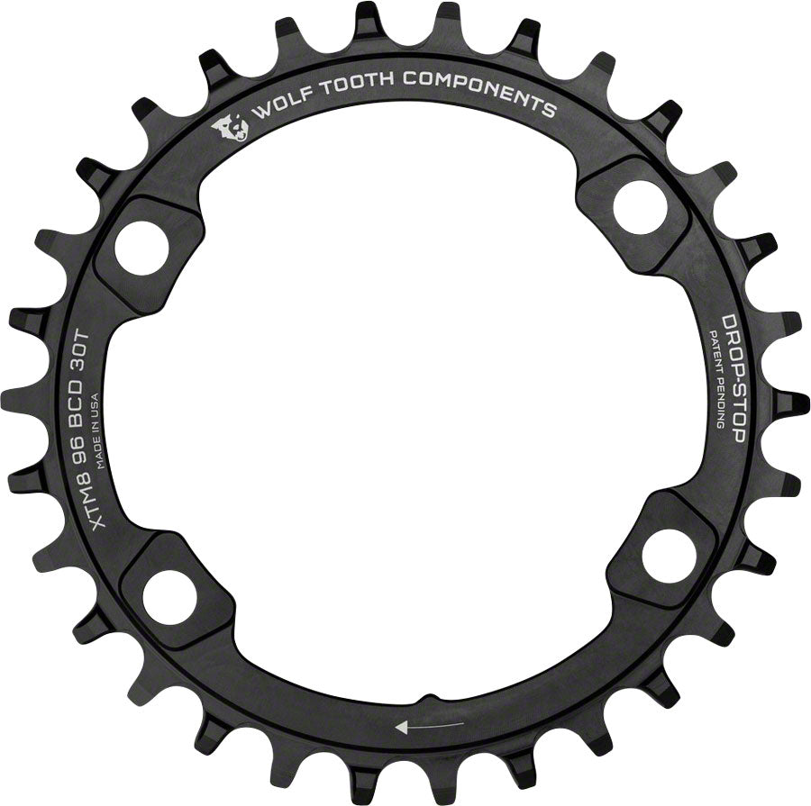 Wolf Tooth 96 BCD Chainring - 36t 96 Asymmetric BCD 4-Bolt Drop-Stop For Shimano XT M8000 SLX M7000 Cranks BLK