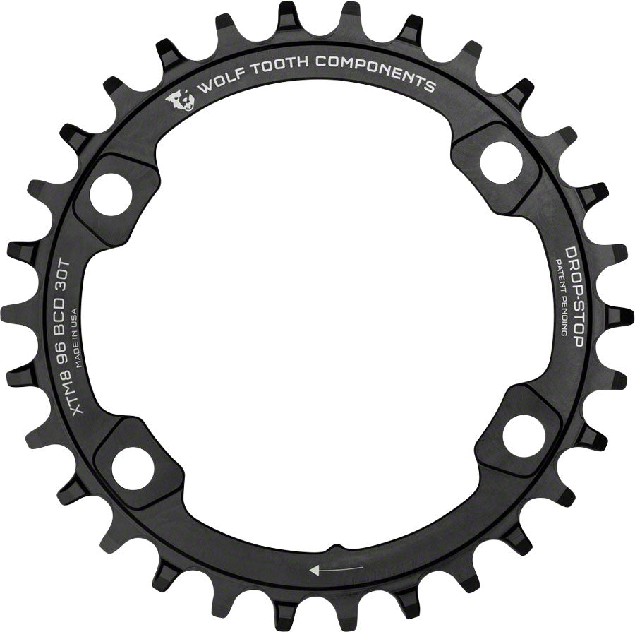 Wolf Tooth 96 BCD Chainring - 38t 96 Asymmetric BCD 4-Bolt Drop-Stop For Shimano XT M8000 SLX M7000 Cranks BLK - The Bike Hub