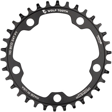 Wolf Tooth 110 BCD Cyclocross Road Chainring - 34t 110 BCD 5-Bolt Drop-Stop 10/11/12-Speed Eagle Flattop Compatible BLK