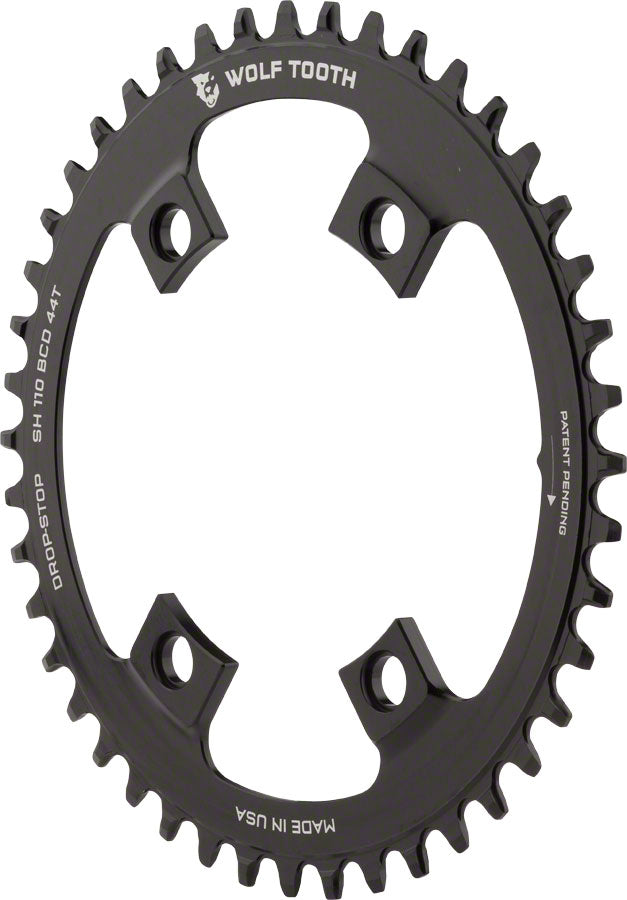 Wolf Tooth Shimano 110 Asymmetric BCD Chainring - 44t 110 Asymmetric BCD 4-Bolt Drop-Stop For Shimano Cranks BLK - The Bike Hub