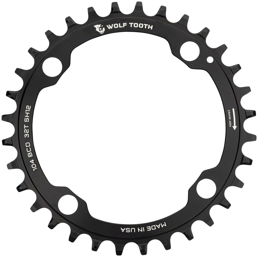 Wolf Tooth 104 BCD Chainring - 32t 104 BCD 4-Bolt Requires Shimano 12-Speed Hyperglide+ Chain BLK