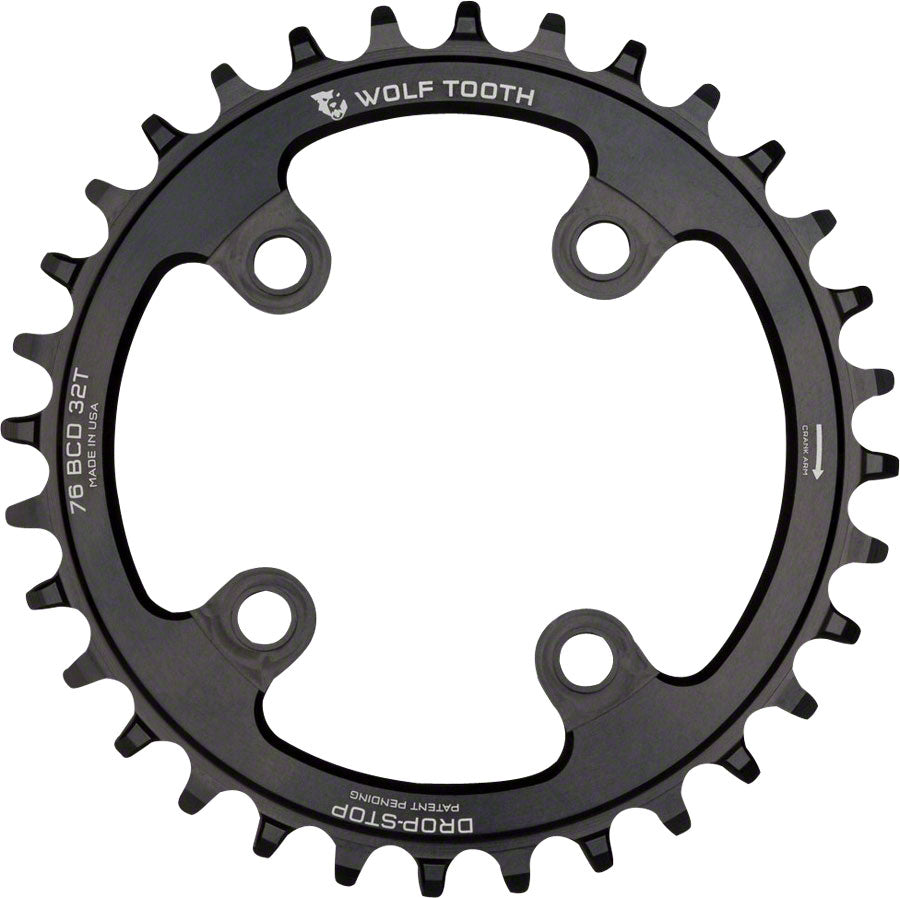 Wolf Tooth 76 BCD Chainring - 32t 76 BCD 4-Bolt Drop-Stop Compatible SRAM 76 BCD Specialized Stout BLK