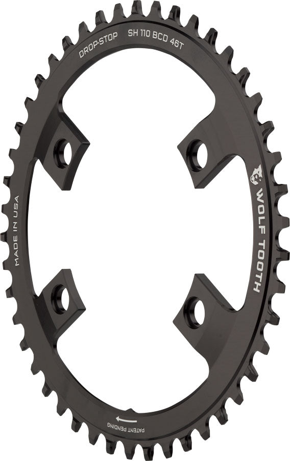 Wolf Tooth Shimano 110 Asymmetric BCD Chainring - 46t 110 Asymmetric BCD 4-Bolt Drop-Stop For Shimano Cranks BLK - The Bike Hub