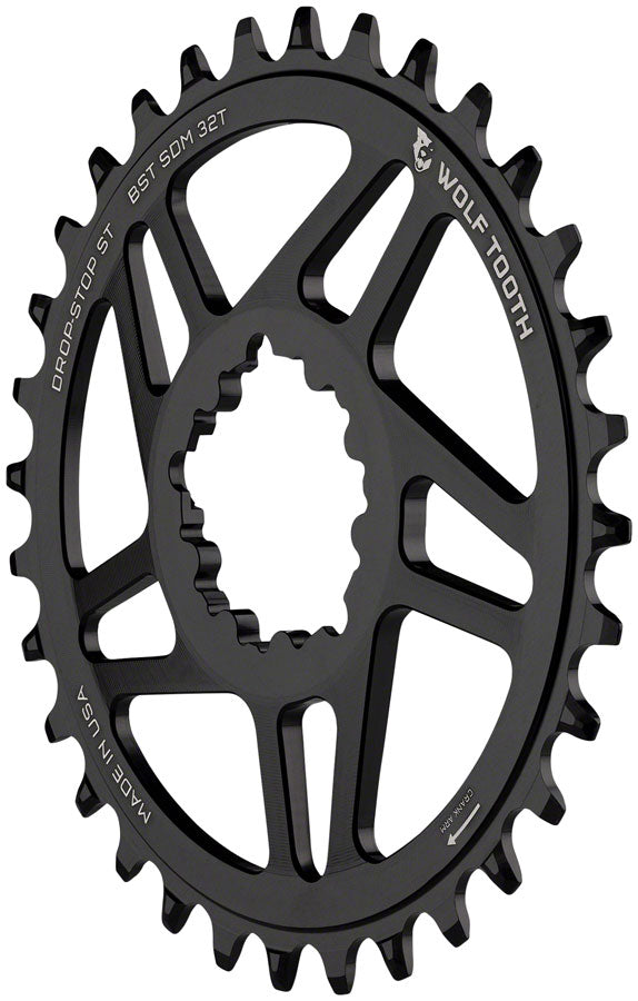 Wolf Tooth Direct Mount Chainring - 32t SRAM Direct Mount For SRAM 3-Bolt Boost Requires 12-Speed Hyperglide+ Chain BLK