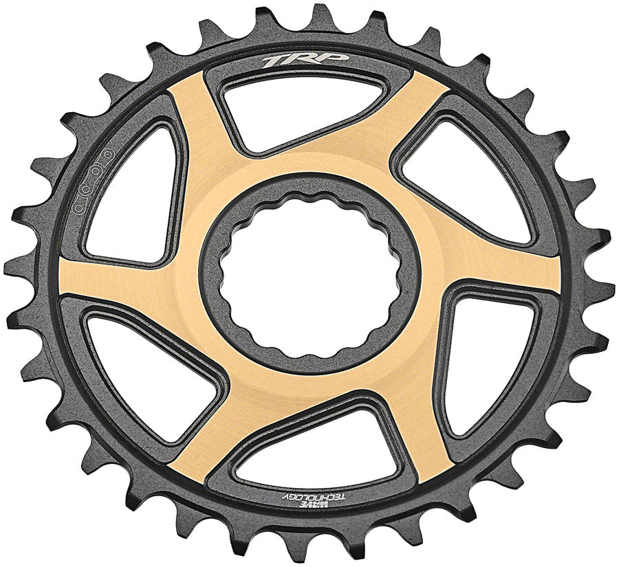 TRP CR-M9050 Boost Direct Mount Chainring - 32t 12-Speed CINCH Mount 3mm Offset 7075-T6 Aluminum Sandblasted BLK/Gold