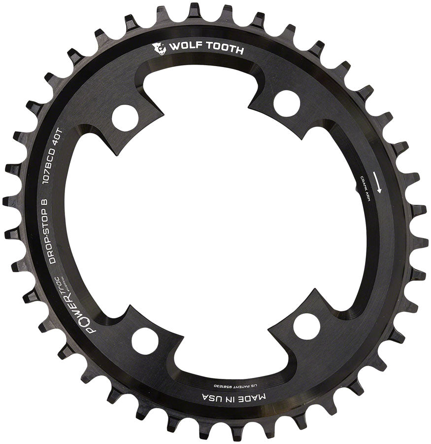 Wolf Tooth Elliptical 107 BCD Chainring - 38t Compatible SRAM 107 BCD Drop-Stop B 4-Bolt BLK