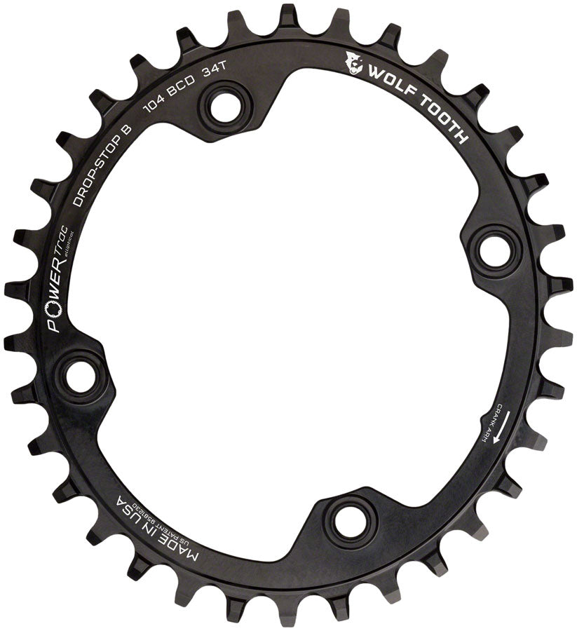 Wolf Tooth Elliptical 104 BCD Chainring - 34t 104 BCD 4-Bolt Drop-Stop B BLK