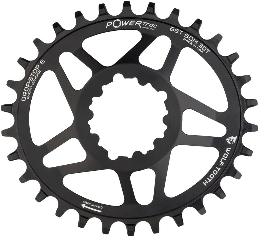 Wolf Tooth Elliptical Direct Mount Chainring - 30t SRAM Direct Mount Drop-Stop B For SRAM 3-Bolt Boost Cranksets 3mm Offset BLK