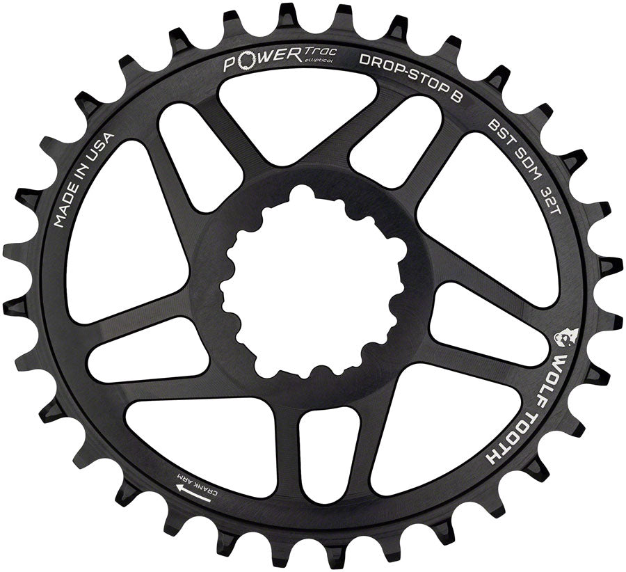 Wolf Tooth Elliptical Direct Mount Chainring - 32t SRAM Direct Mount Drop-Stop B For SRAM 3-Bolt Boost Cranksets 3mm Offset BLK