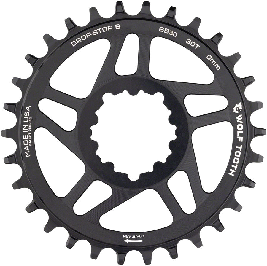 Wolf Tooth Direct Mount Chainring - 30t SRAM Direct Mount Drop-Stop B For BB30 Short Spindle Cranksets 0mm Offset BLK