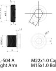 Samox ISIS Self-Extracting Right Hand eBike Crank Spindle Bolt - M15x1mm 14mm Long M22x1mm Cap BLK