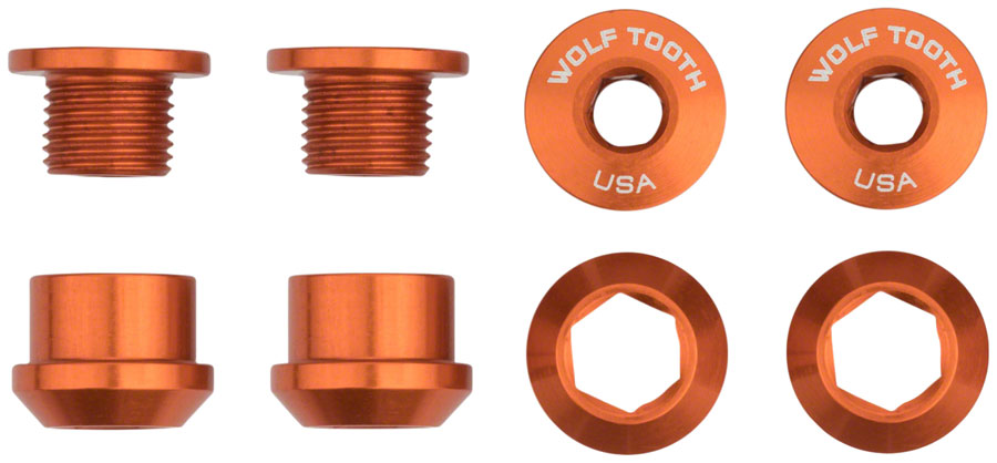 Wolf Tooth 1x Chainring Bolt Set - 6mm Dual Hex Fittings Set/4 Orange
