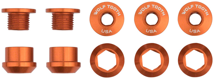 Wolf Tooth 1x Chainring Bolt Set - 6mm Dual Hex Fittings Set/5 Orange