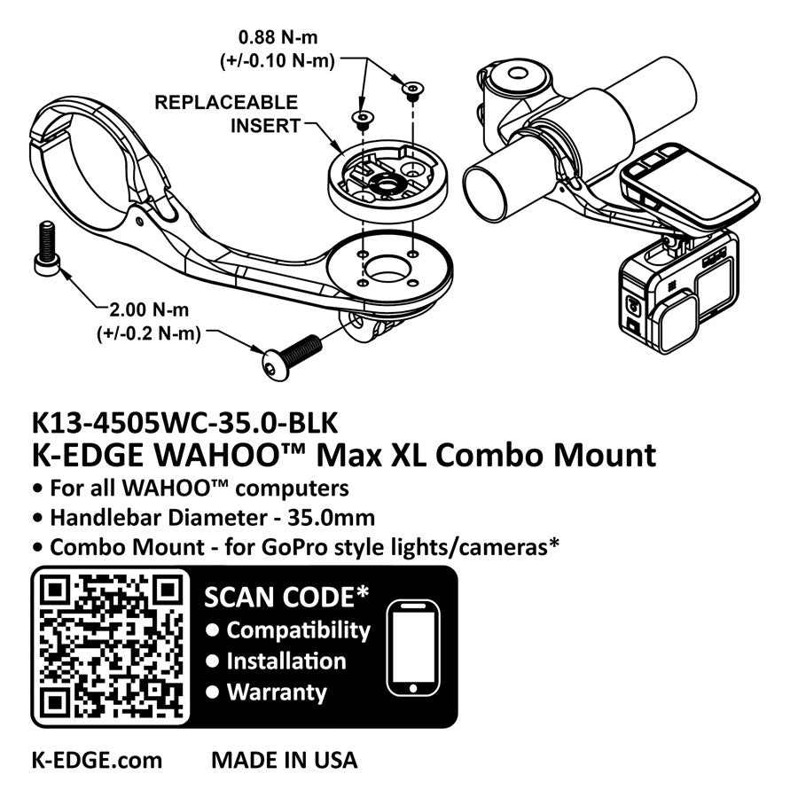 K-EDGE Wahoo MAX XL Combo Mount - 35.0mm Black Anodize