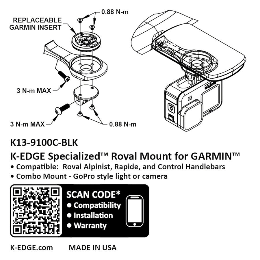 K-EDGE Garmin Specialized Roval Combo Mount - Black Anodize