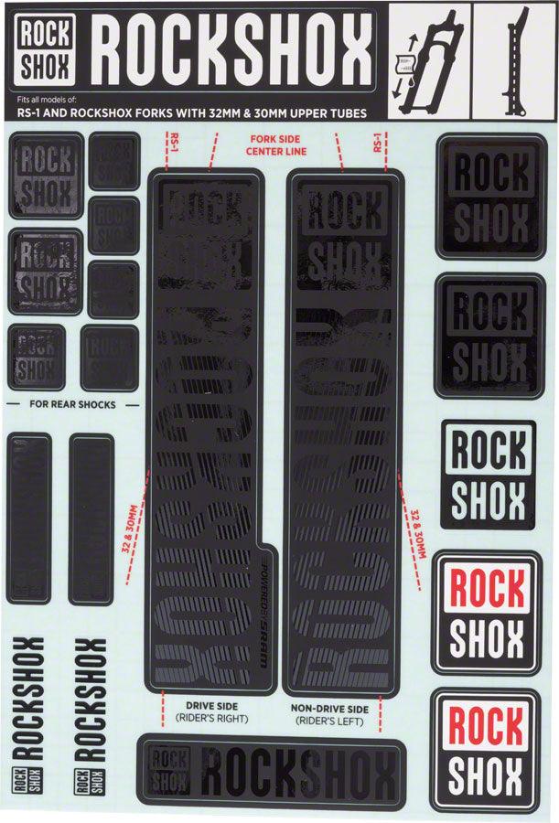 RockShox Fork Decal Kit - 30/32mm/RS1 Stealth Black