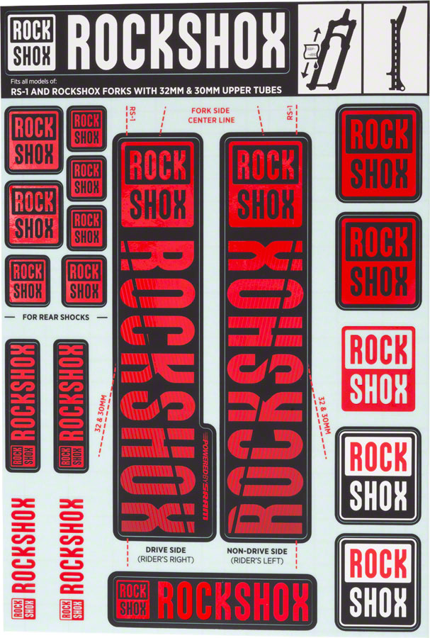 RockShox Fork Decal Kit - 30/32mm/RS1 Red