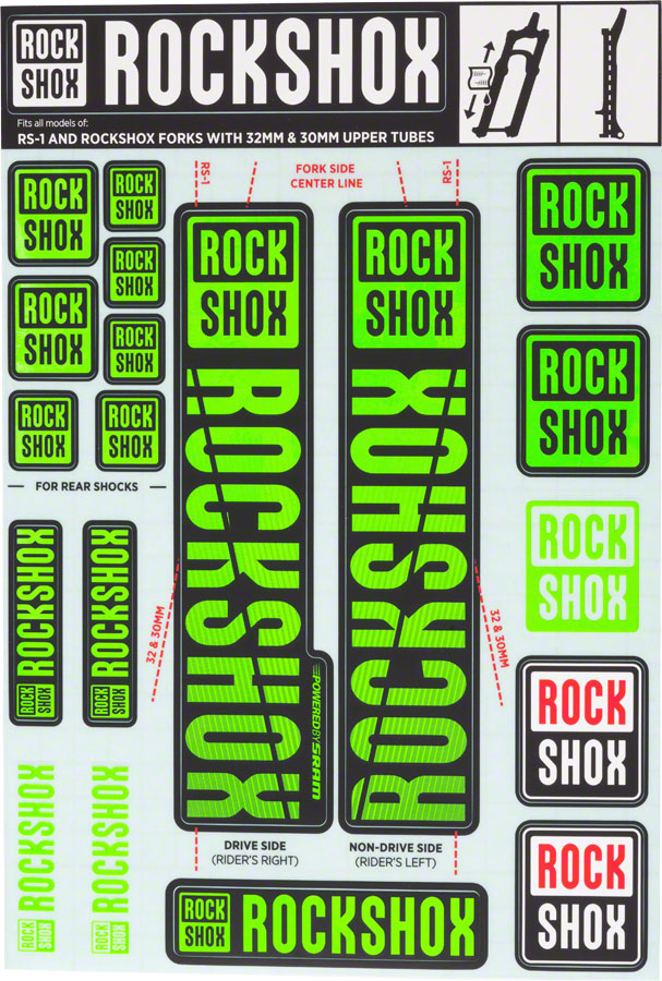 RockShox Fork Decal Kit - 30/32mm/RS1 Green