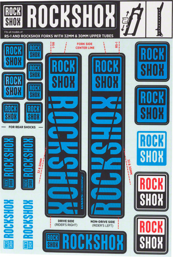 RockShox Fork Decal Kit - 30/32mm/RS1 Blue