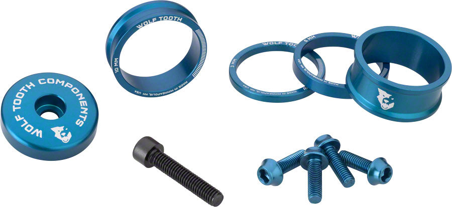 Wolf Tooth BlingKit: Headset Spacer Kit 3 510 15mm Blue