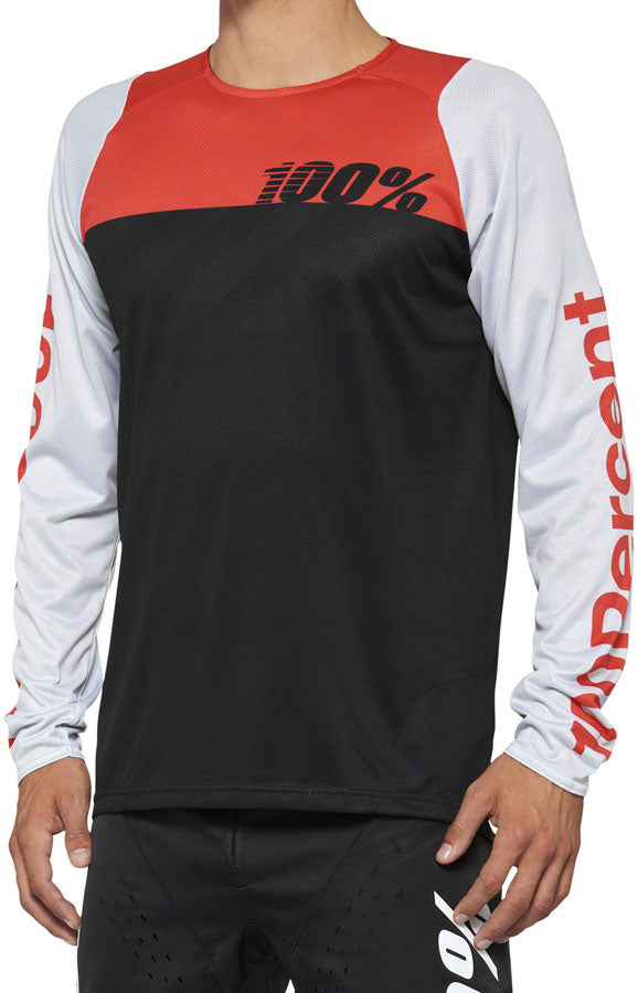 100% R-Core Jersey - Black/Red Long Sleeve Mens Medium - The Bike Hub