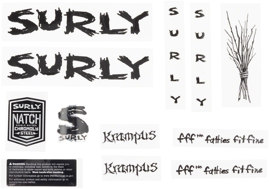 Surly Krampus Frame Decal Set - Black with Sticks