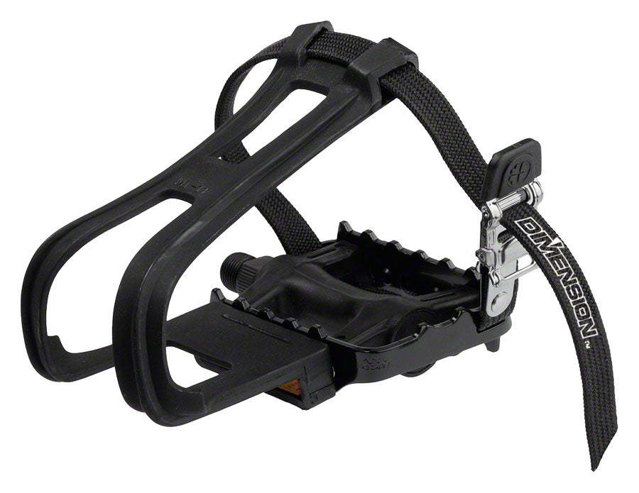Dimension Sport Combo Pedals/Toe Clip Combo - Plastic 9/16&quot; Black